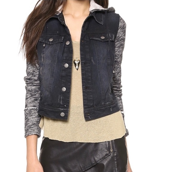 Free People Jackets & Blazers - Free People Denim Sweatshirt Jacket Washed Black Distressed Size M